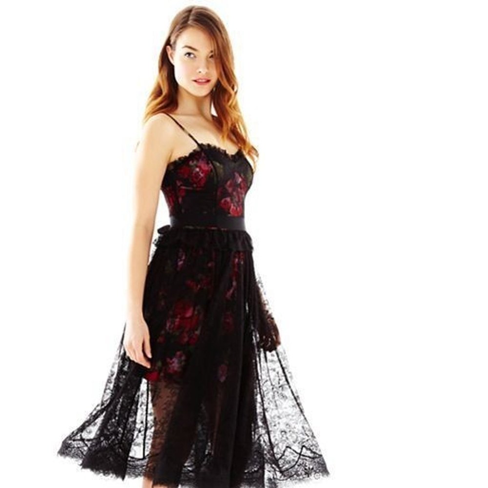 Pearl Georgina Chapman of Marchesa Floral Peplum Lace Midi Dress Sz 2 Goth Y2K